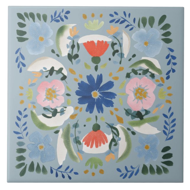 Dutch Blue Floral Cottage Ceramic Tile (Front)