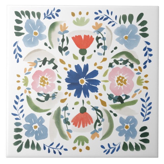 Dutch Blue Floral Cottage Ceramic Tile (Front)