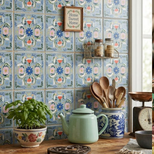 Dutch Blue Floral Cottage Ceramic Tile