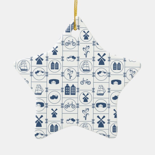 Dutch Blue tiles Ceramic Tree Decoration (Front)