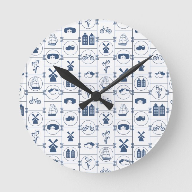 Dutch Blue tiles Round Clock (Front)