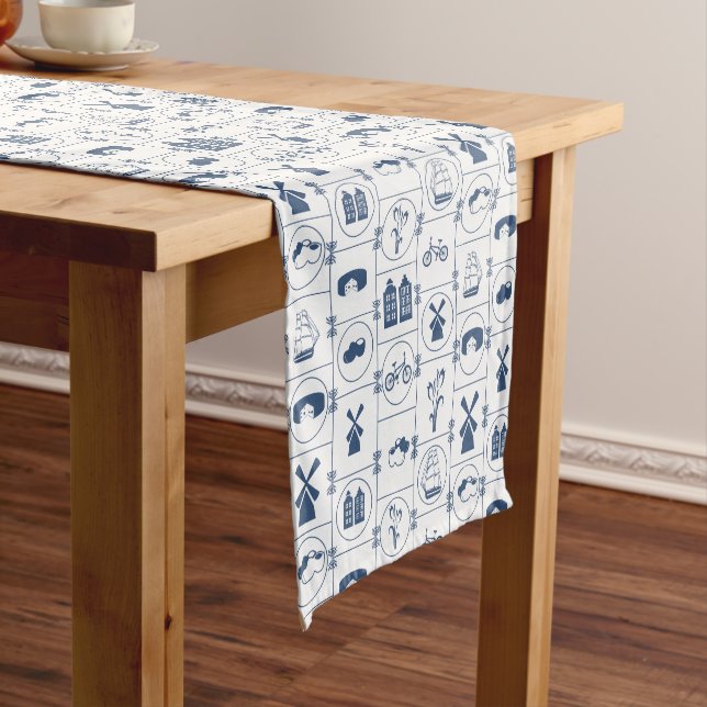 Dutch Blue Traditional Design Short Table Runner (In Situ)