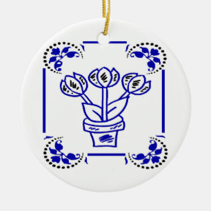 Dutch Blue Tulips Ceramic Tree Decoration