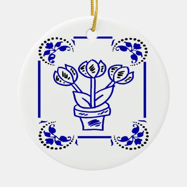Dutch Blue Tulips Ceramic Tree Decoration (Front)
