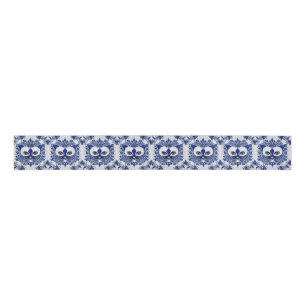 Dutch Blue & White Style Cat Face for Animal Lover Grosgrain Ribbon
