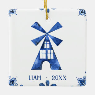 Dutch Blue Windmill Personalised Ornament