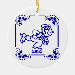 Dutch Boy Ice Skating Ceramic Tree Decoration