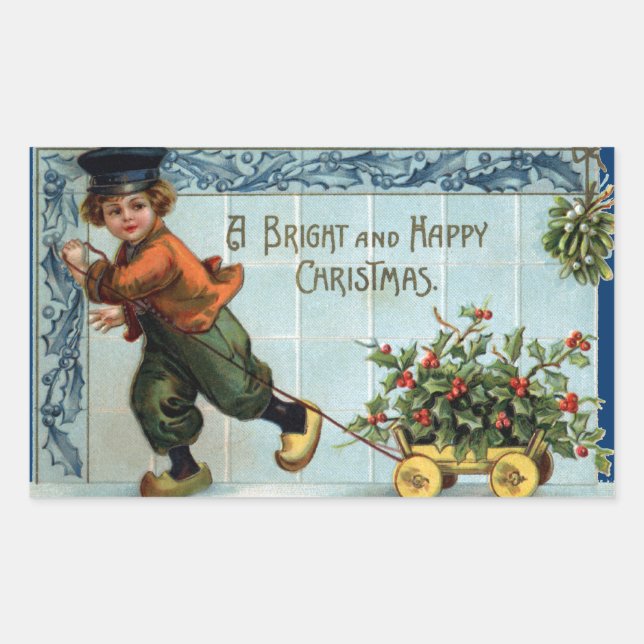 Dutch Boy Vintage Christmas Rectangular Sticker (Front)