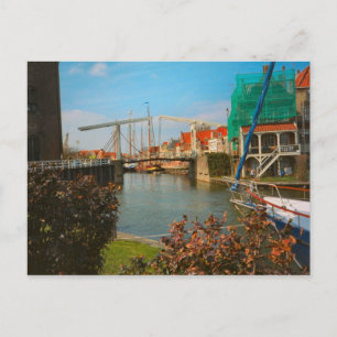 Dutch bridge, houses and quayside, Enkhuizen Postcard