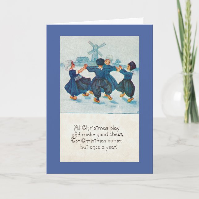 Dutch Christmas Children Dancing, Customisable Holiday Card (Front)