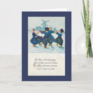 Dutch Christmas Children Dancing, Customisable Holiday Card