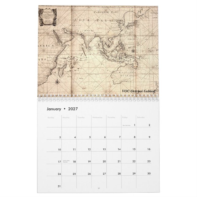 Dutch Colonial Maps Calendar (Jan 2027)