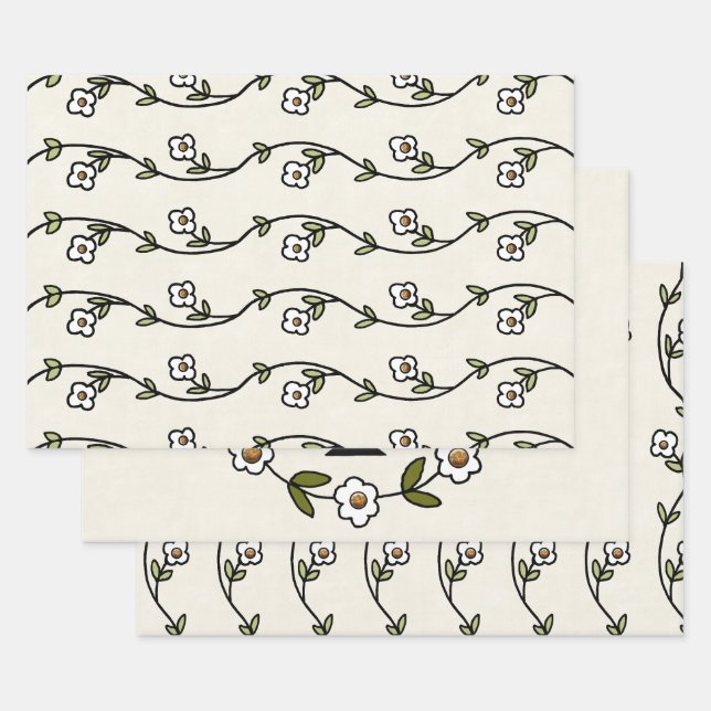 Dutch Country Folk Floral Wrapping Paper Sheet (Set)