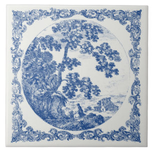Dutch Countryside Landscape Vintage Delft Blue Ceramic Tile