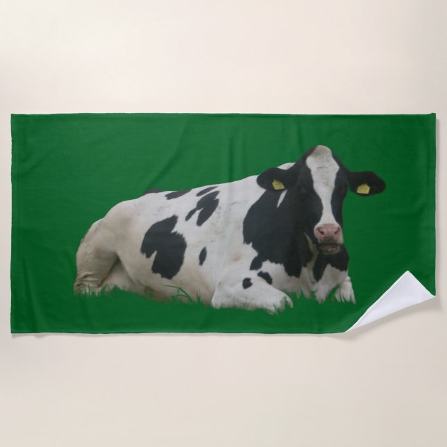 Dutch Cow in Cow Pattern Cust. BG Beach Towel (Front)
