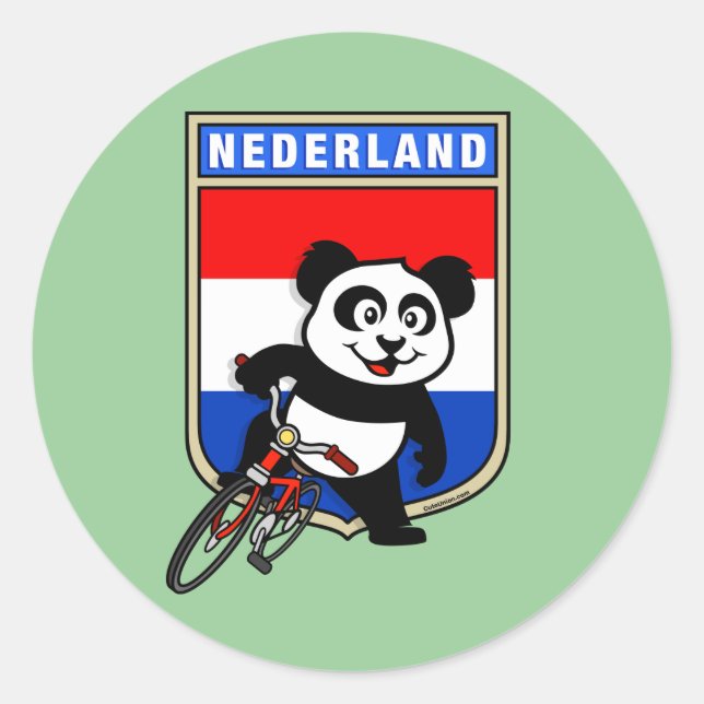 Dutch Cycling Panda Classic Round Sticker (Front)