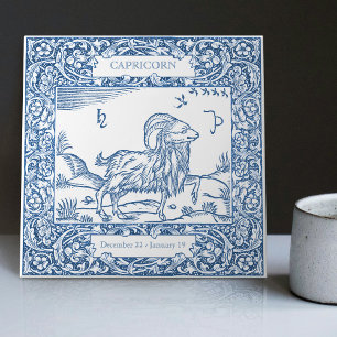 Dutch Delft Blue Capricorn Vintage Zodiac Sign Ceramic Tile