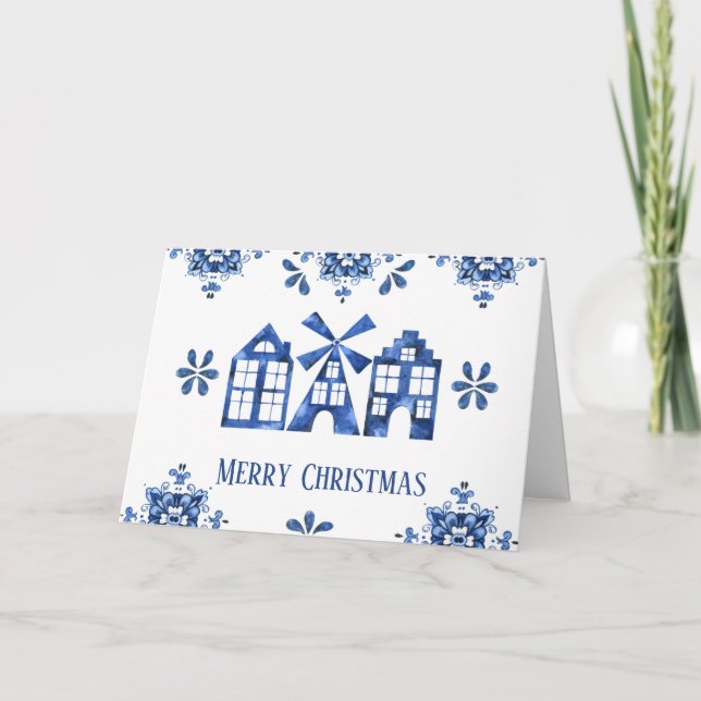 Dutch Delft Blue Holiday Greeting Card (Front)