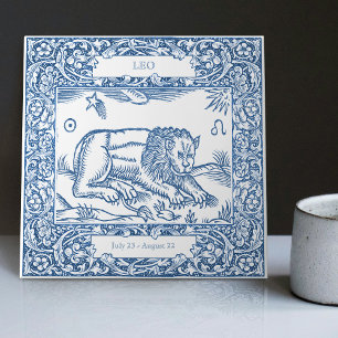 Dutch Delft Blue Leo Vintage Zodiac Sign Ceramic Tile