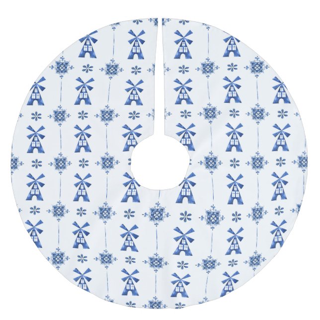 Dutch Delft Blue Pattern Tree Skirt (Front)
