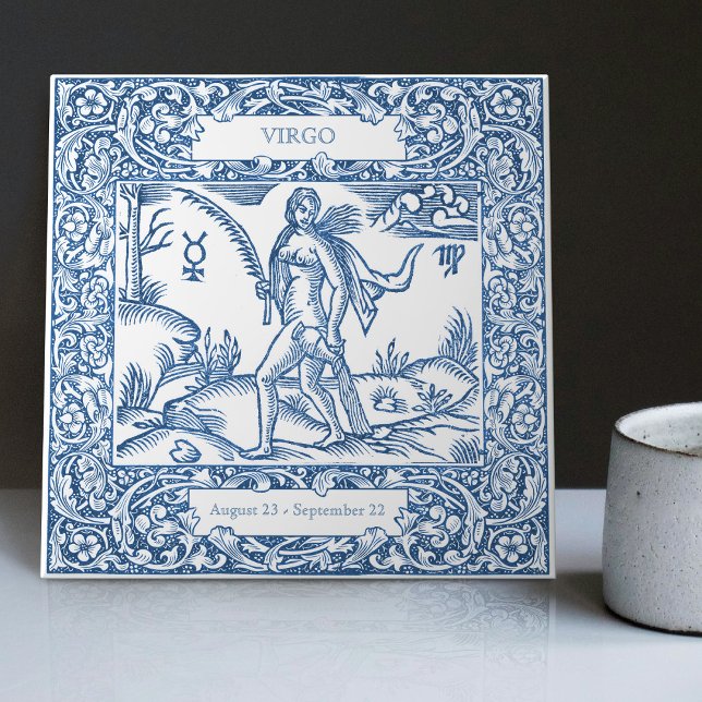 Dutch Delft Blue Virgo Vintage Zodiac Sign Ceramic Tile (Creator Uploaded)
