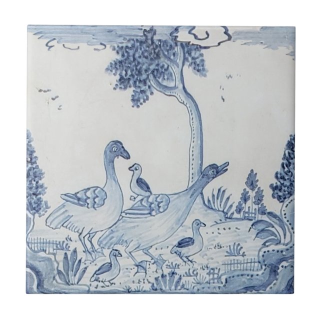 Dutch Delft w/ Geese or Ducks Antique-25 Ceramic Tile (Front)