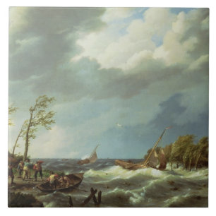 Dutch Fishing Vessel Caught on a Lee Shore with Vi Ceramic Tile
