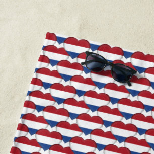 Dutch Flag Colours Hearts Patriotic Beach Towel