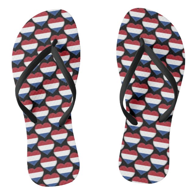 Dutch Flag Colours Hearts Pattern Patriotic Thongs (Footbed)