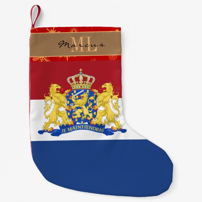 Dutch Flag stocking, Netherlands, monogram Small Christmas Stocking (Front)