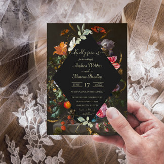 Dutch Floral Still Life Black Diamond Wedding Invitation
