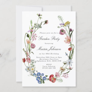 Dutch Floral Wreath Garden Party Birthday Invitation