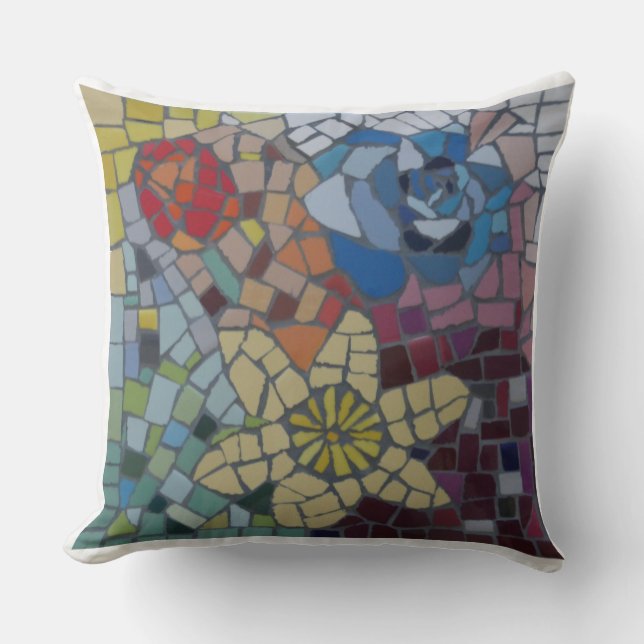 Dutch Flowers Colourful Mosaic Pillow (Front)
