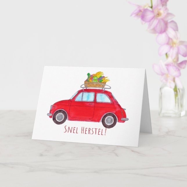 Dutch Get well Red Retro Fiat 500 Card (Orchid)