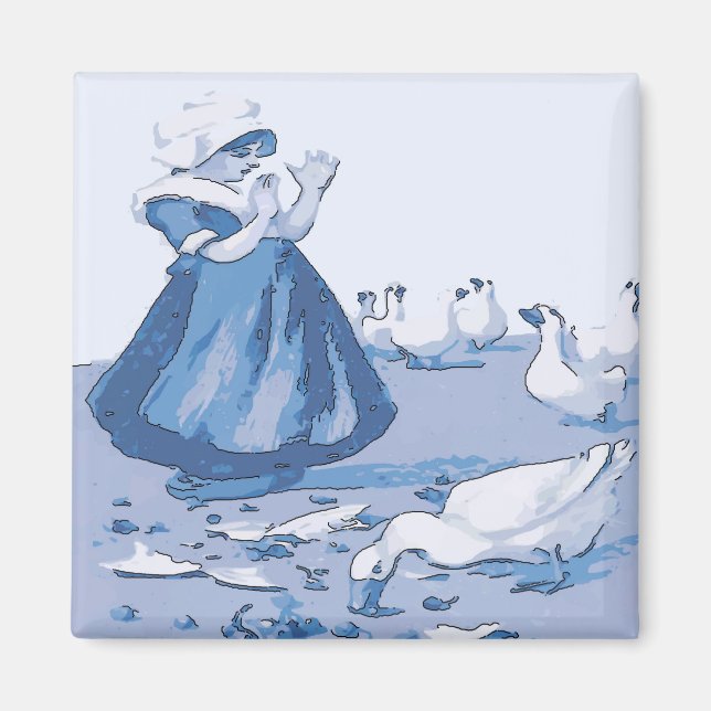 Dutch Girl With Geese, Blue Delft Look Magnet (Front)