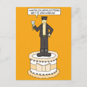 Dutch Happy Birthday Cartoon Man in Leather Postcard