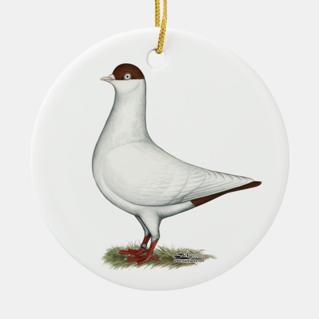 Dutch Helmet Pigeon Ceramic Tree Decoration (Front)