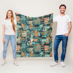Dutch Houses Pattern Fleece Blanket