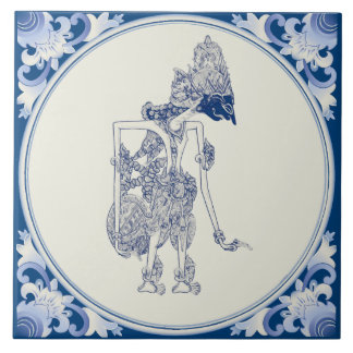 Dutch-Indonesian Shadow Puppet Delft Blauw. Ceramic Tile