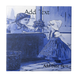 Dutch Kids Flowers Tile, Dutch Look, Personalise Ceramic Tile