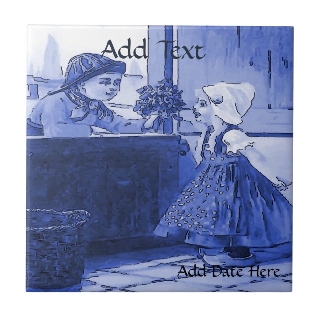 Dutch Kids Flowers  Tile, Dutch Look, Personalise Ceramic Tile (Front)