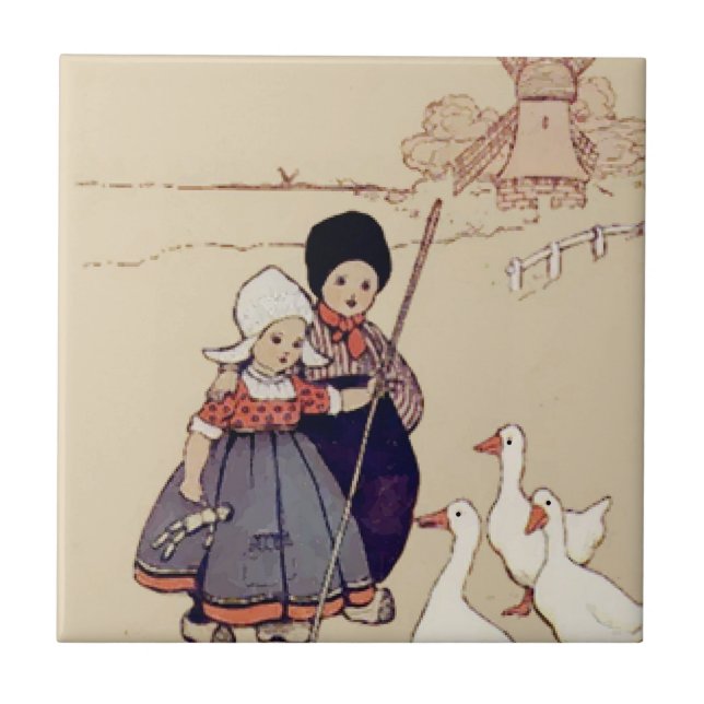 Dutch Kids with Geese Tile (Front)