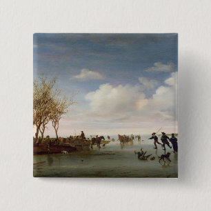Dutch landscape with Skaters 15 Cm Square Badge