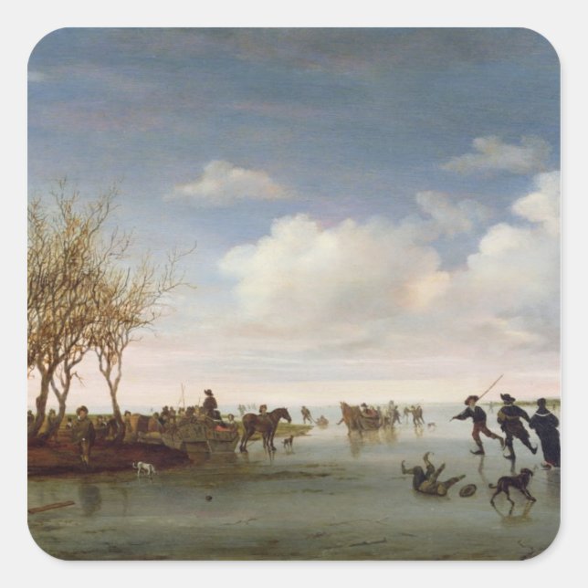 Dutch landscape with Skaters Square Sticker (Front)