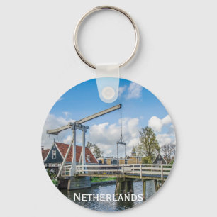 Dutch lifting wooden bridge in Netherlands Key Ring