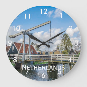 Dutch lifting wooden bridge in Netherlands Large Clock