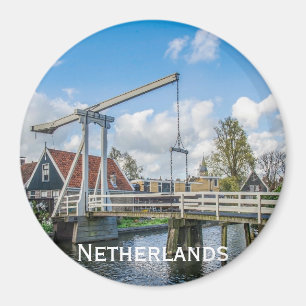 Dutch lifting wooden bridge in Netherlands Magnet