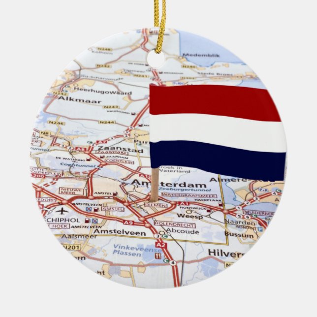 Dutch map and the dutch flag ceramic ornament (Front)