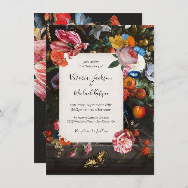 Dutch Master Butterfly Floral Dark & Moody Wedding Invitation (Front/Back)