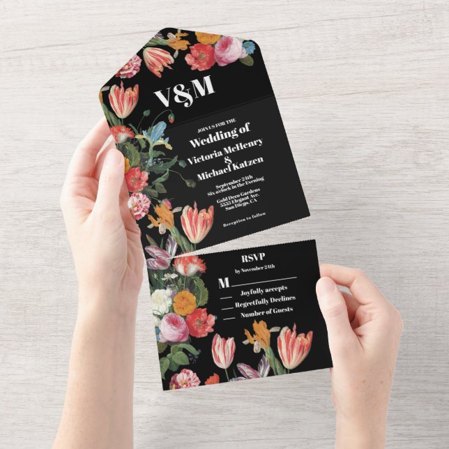 Dutch Master Floral Wedding All In One Invitation (Tearaway)